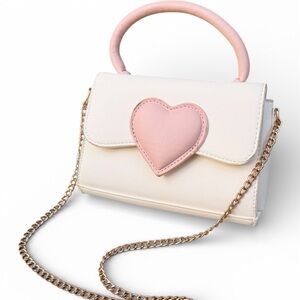 Cream & Blush Heart Crossbody Bag w/ Gold Chain